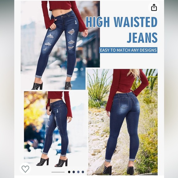 NWT New Tengfu Size 6 Skinny Distressed Denim Blue Jeans Cuffed - Picture 5 of 12